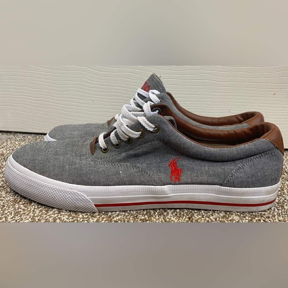 Mens Polo Ralph Lauren Vaughn Canvas Sneakers Gray Leather sz 10D
